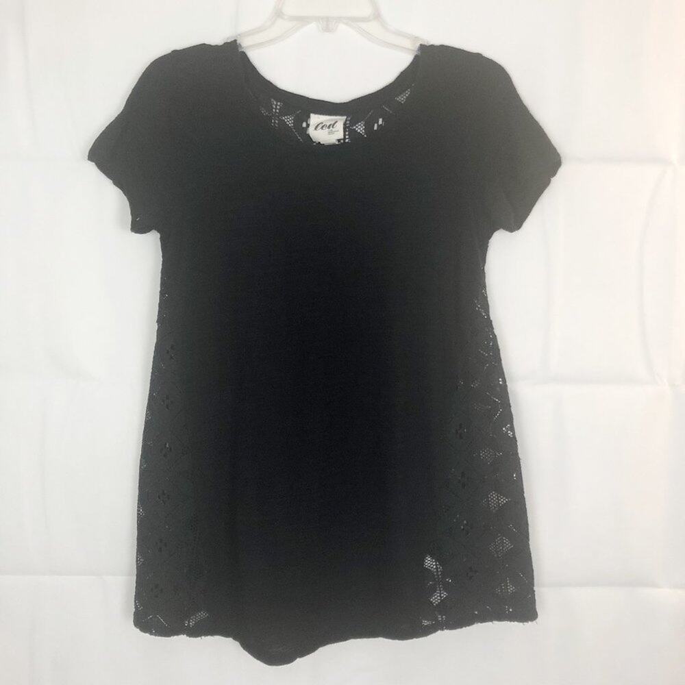 led Short Sleeve Lace Black Ruffle Top Size S